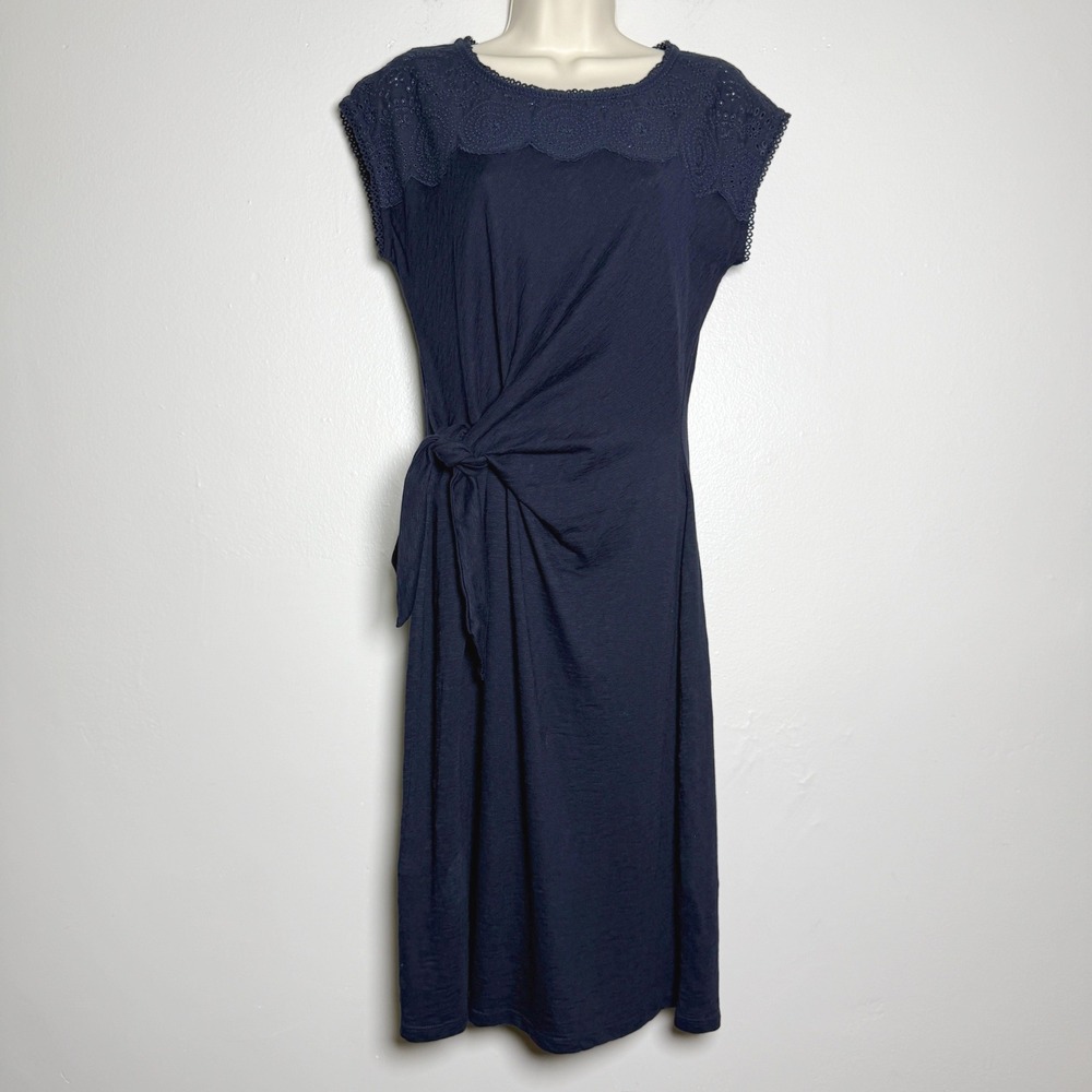 Talbots Womens Shirt Dress S Blue Eyelet Floral Waist Knot‎ Nautical Brunch